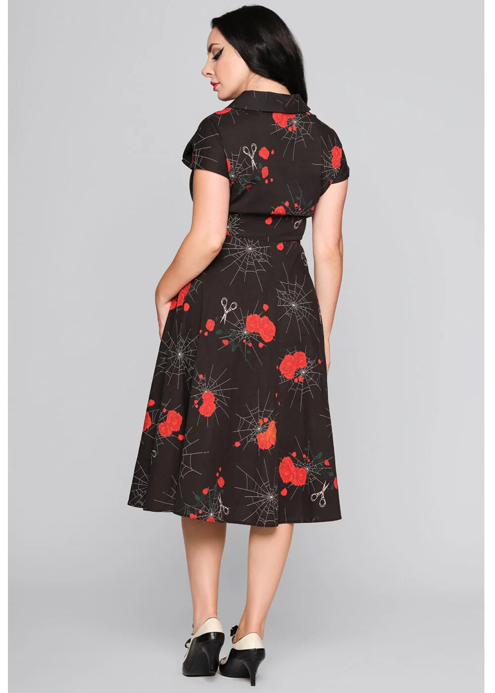 Collectif Liza Spinners Web 50's Swing Dress Black