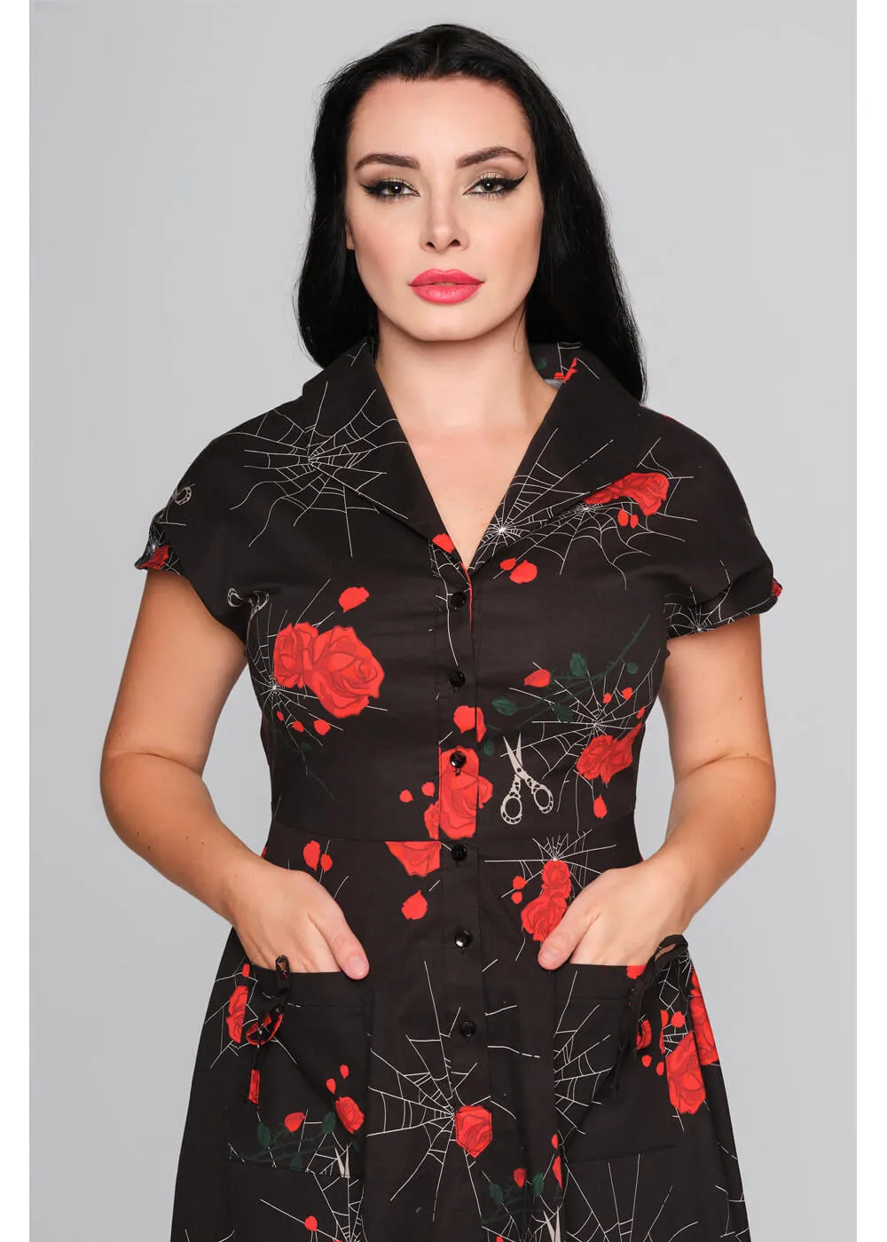 Collectif Liza Spinners Web 50's Swing Dress Black