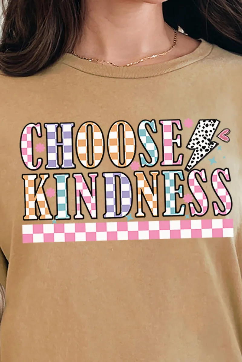 Colorful Checkered Choose Kindness Short Sleeve Relaxed Fit T-Shirt