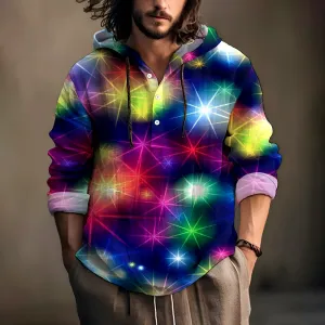 Colorful Glitter Print Hooded Half-Sleeve Shirt 2408002731