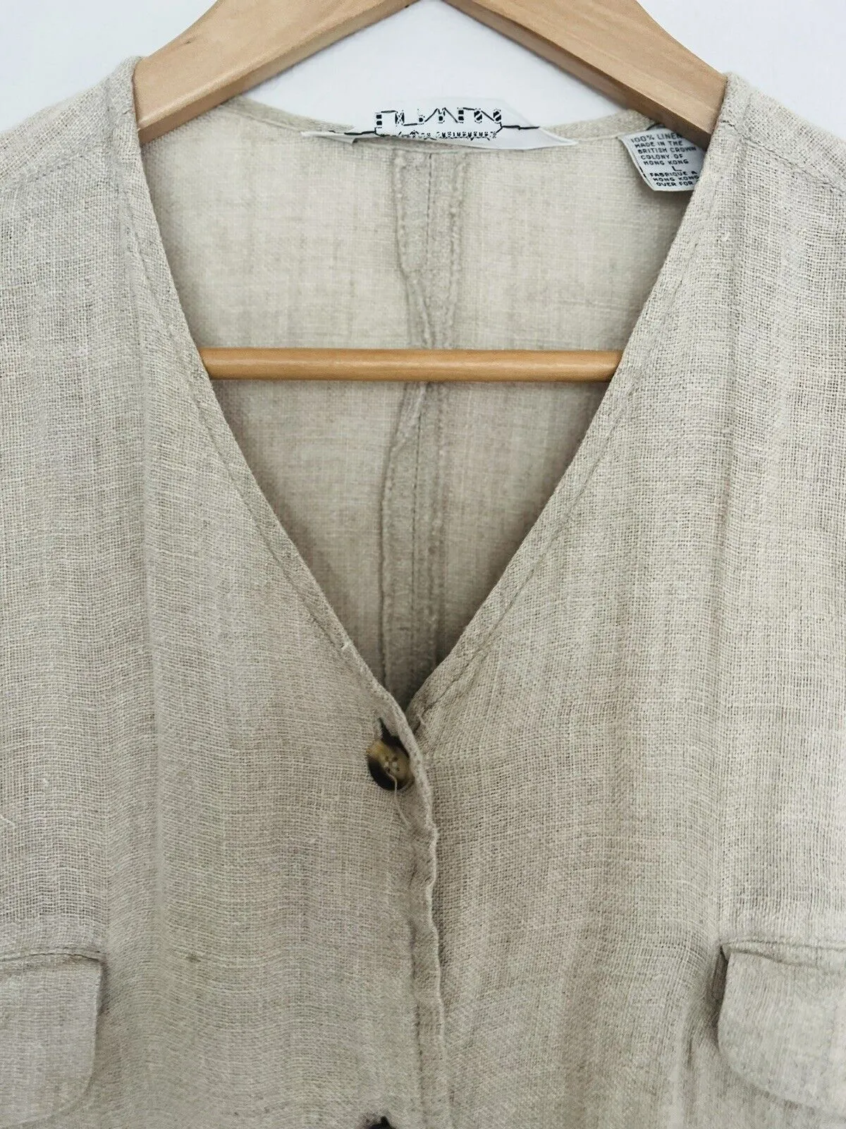Compagnie International Express VTG 100% Linen Button-Up Shirt Sz L Lagenlook