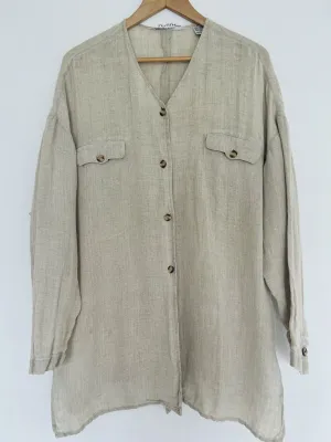 Compagnie International Express VTG 100% Linen Button-Up Shirt Sz L Lagenlook