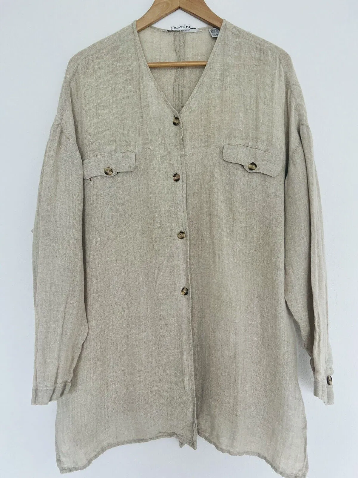 Compagnie International Express VTG 100% Linen Button-Up Shirt Sz L Lagenlook
