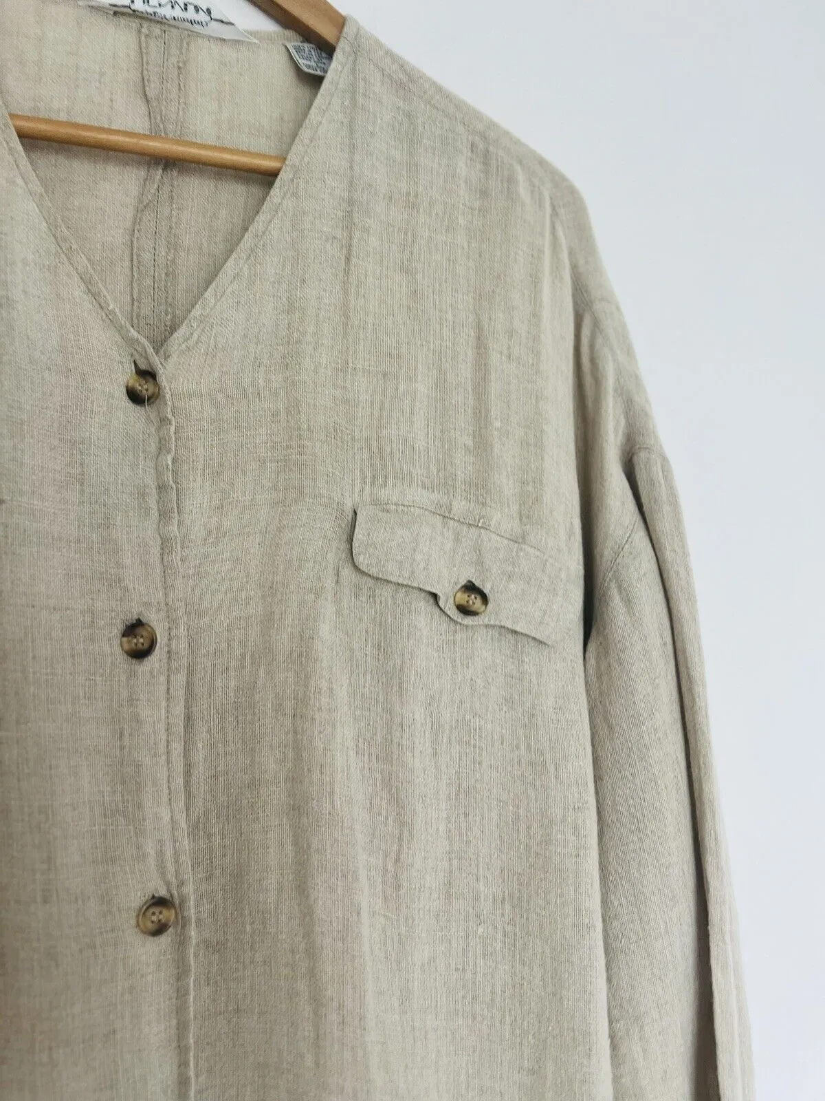 Compagnie International Express VTG 100% Linen Button-Up Shirt Sz L Lagenlook