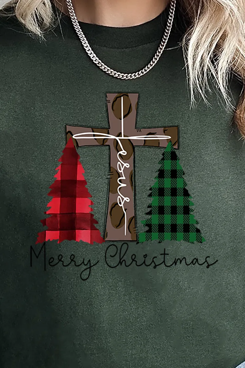 Cross Trees Merry Christmas Short Sleeve Relaxed Fit T-Shirt