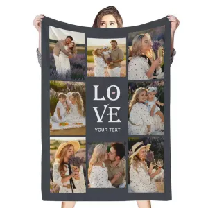 Custom 8 Photos&Text Love Fleece Blanket