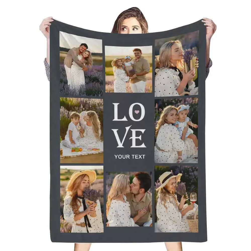 Custom 8 Photos&Text Love Fleece Blanket