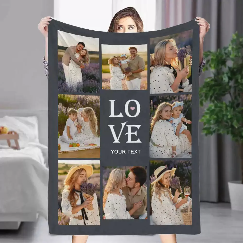 Custom 8 Photos&Text Love Fleece Blanket
