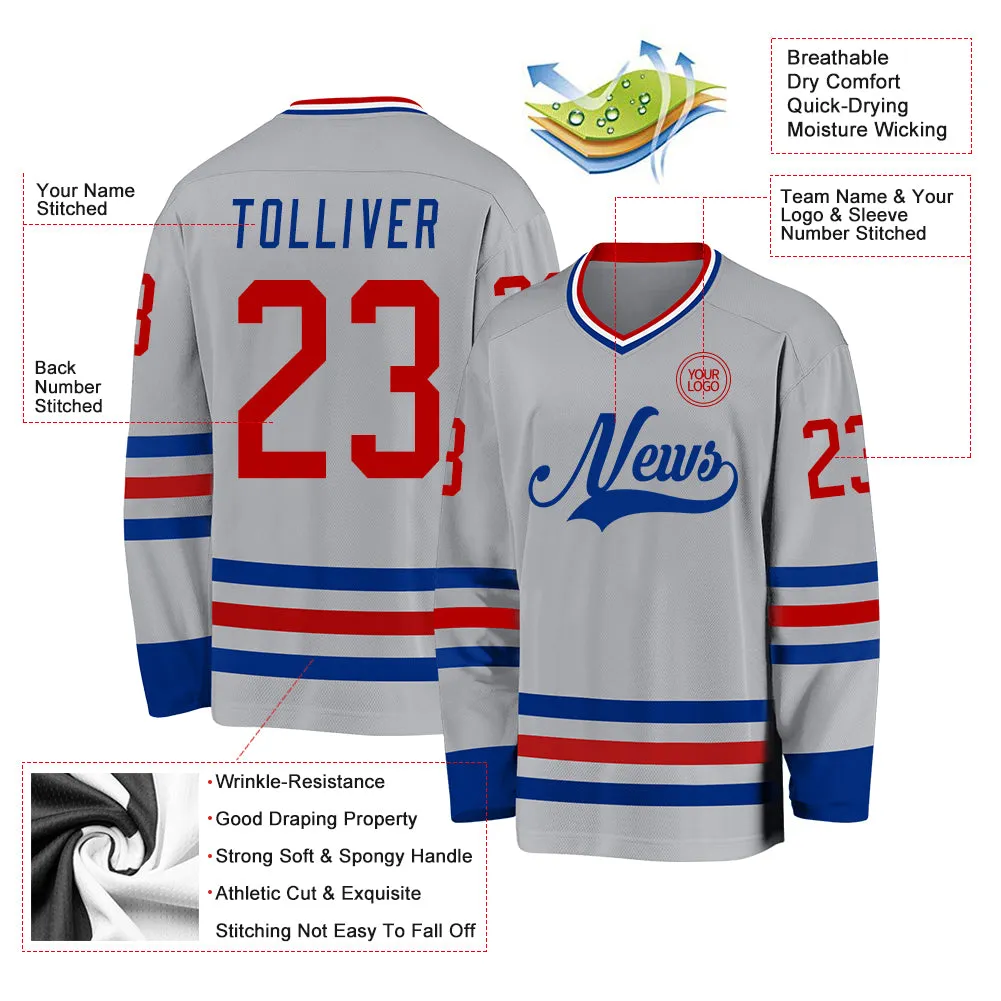 Custom Gray Red-Royal Hockey Jersey