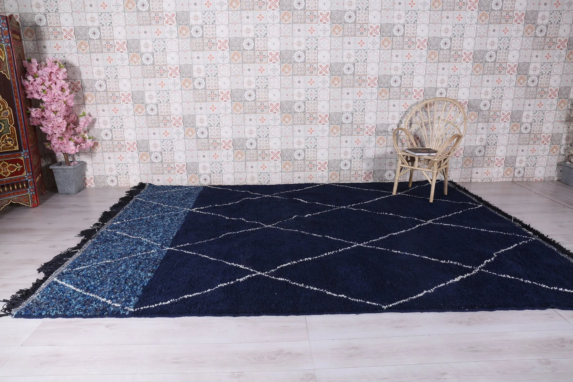 Custom moroccan rug Blue - hand knotted berber rug - Wool rug