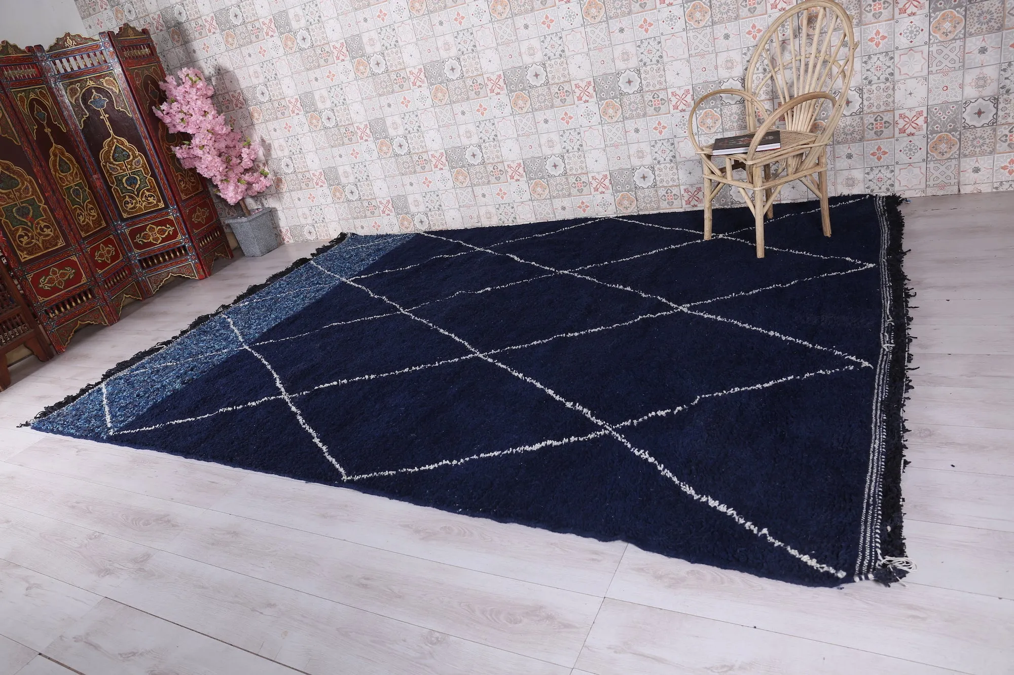 Custom moroccan rug Blue - hand knotted berber rug - Wool rug