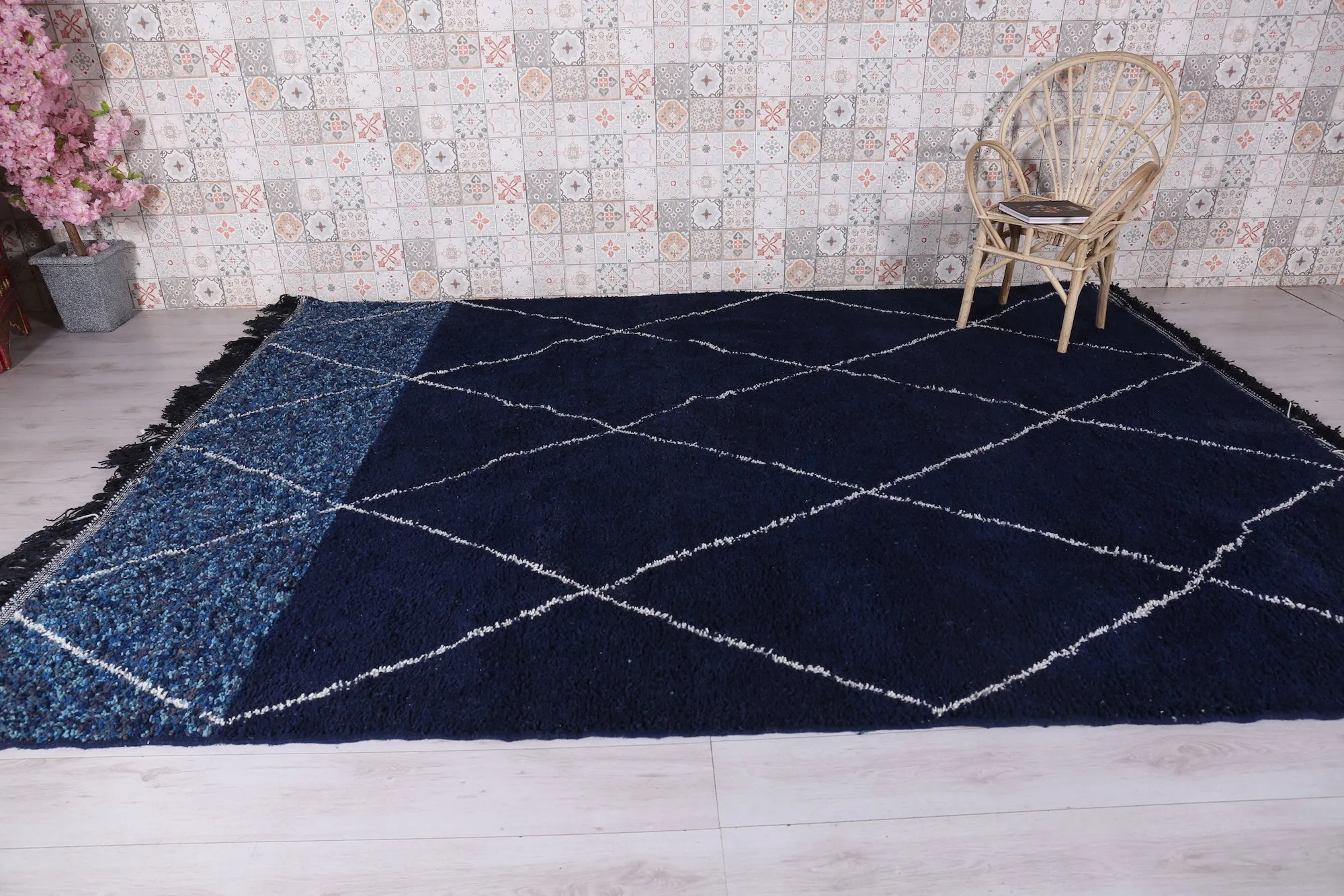 Custom moroccan rug Blue - hand knotted berber rug - Wool rug