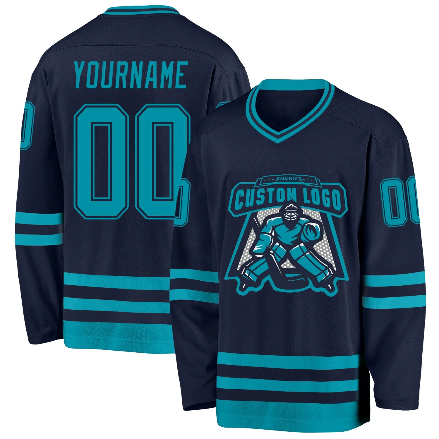 Custom Navy Teal Hockey Jersey