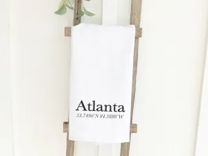 Customizable City and Coordinates - Cotton Tea Towel