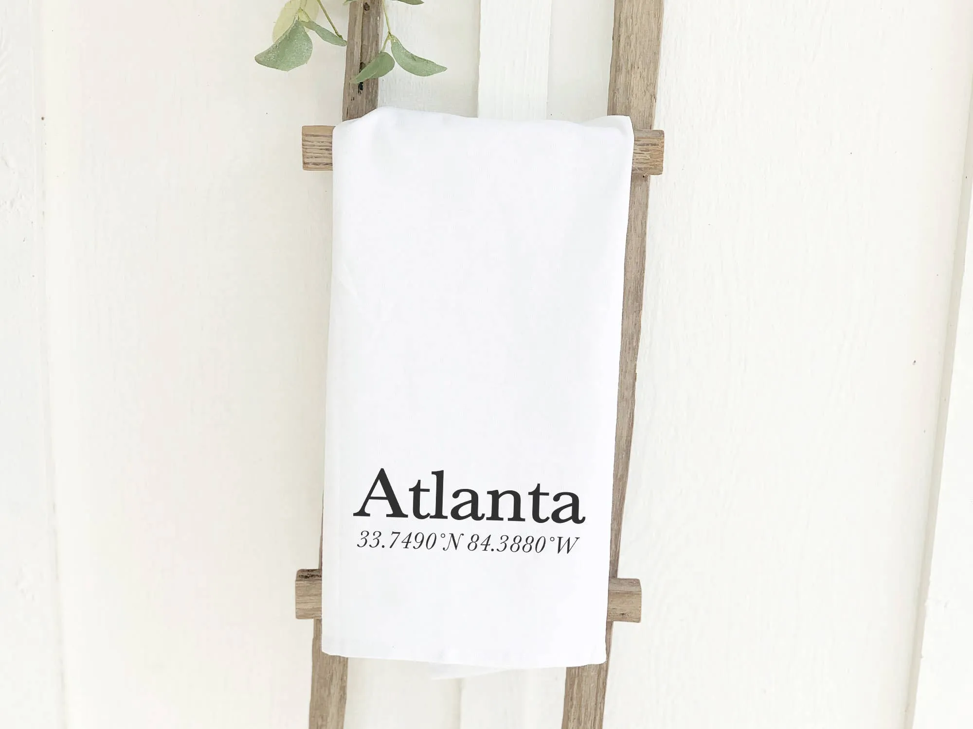 Customizable City and Coordinates - Cotton Tea Towel