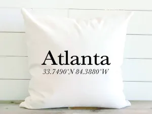 Customizable City and Coordinates - Square Canvas Pillow