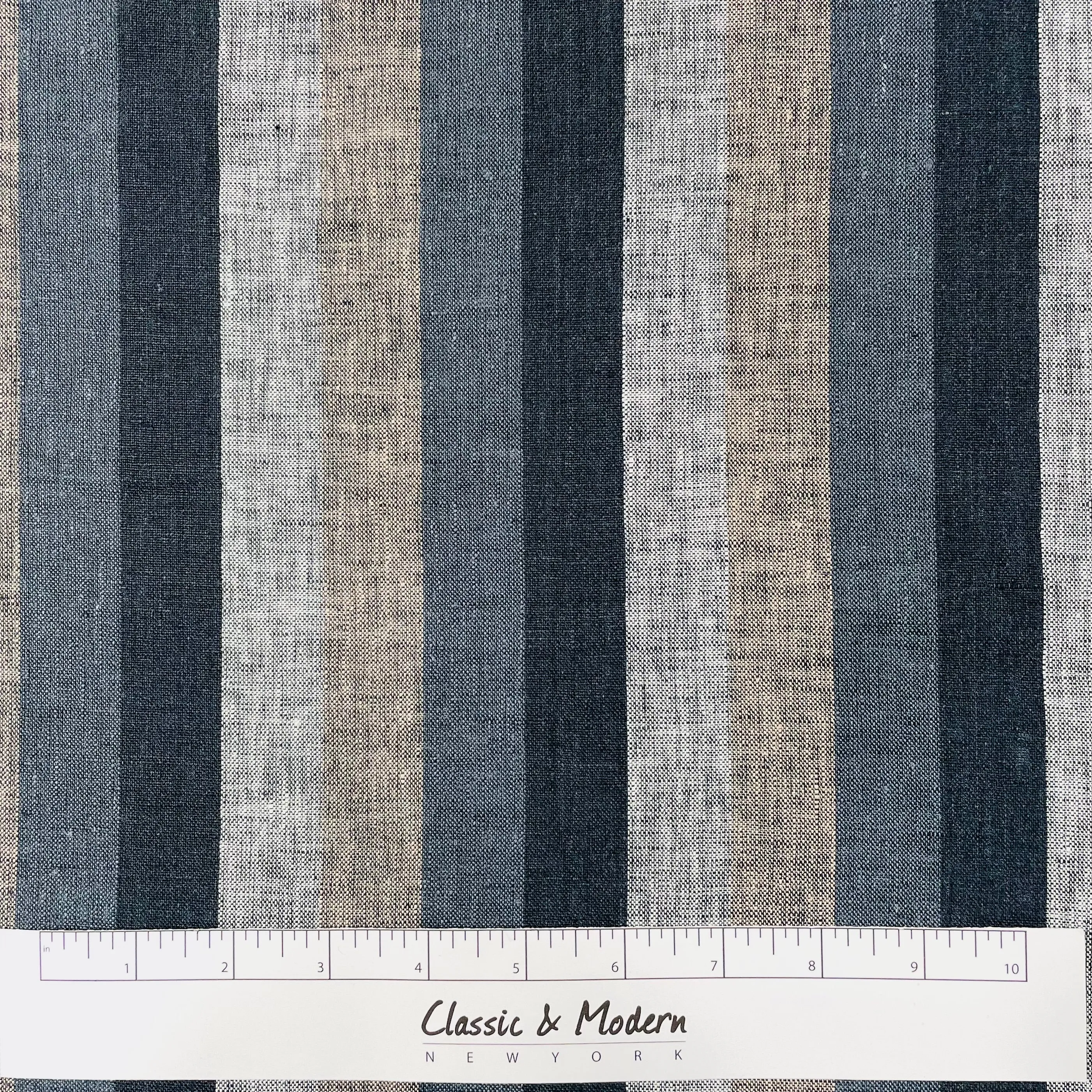Dark Striped Multi Colors 100% Natural Linen Flat Relaxed Casual Roman Shade/CL1042