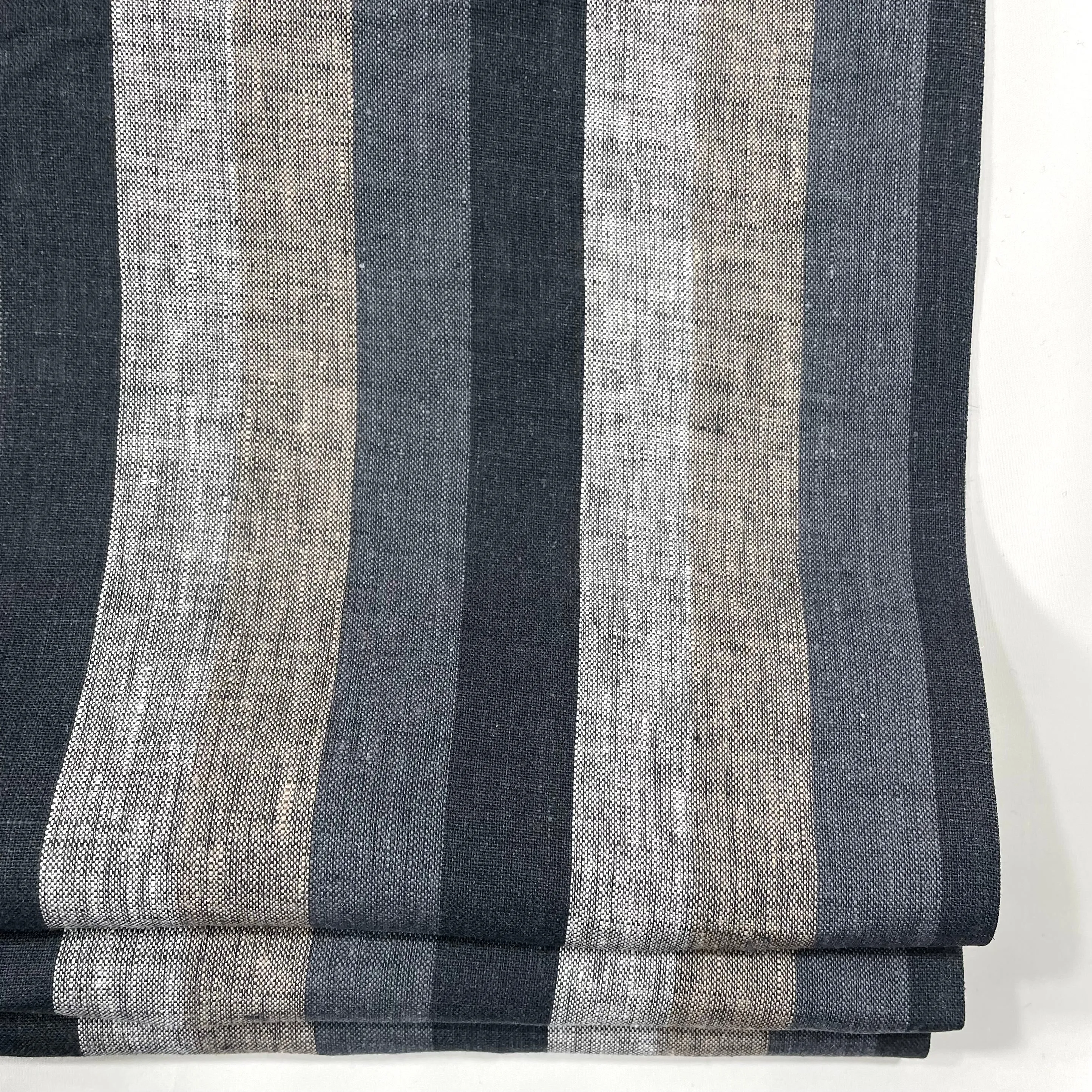 Dark Striped Multi Colors 100% Natural Linen Flat Relaxed Casual Roman Shade/CL1042