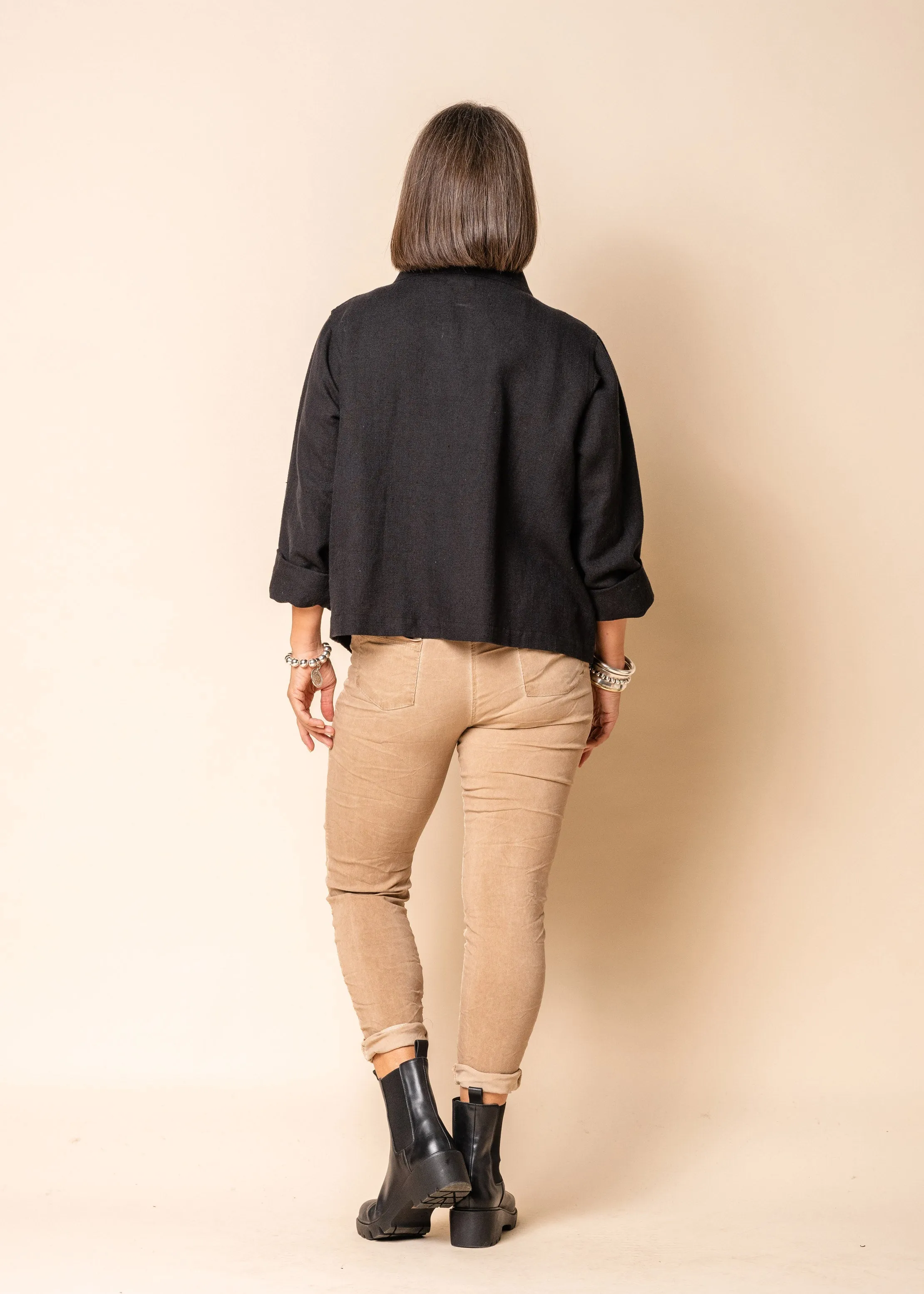 Deacon Linen Blend Top in Onyx