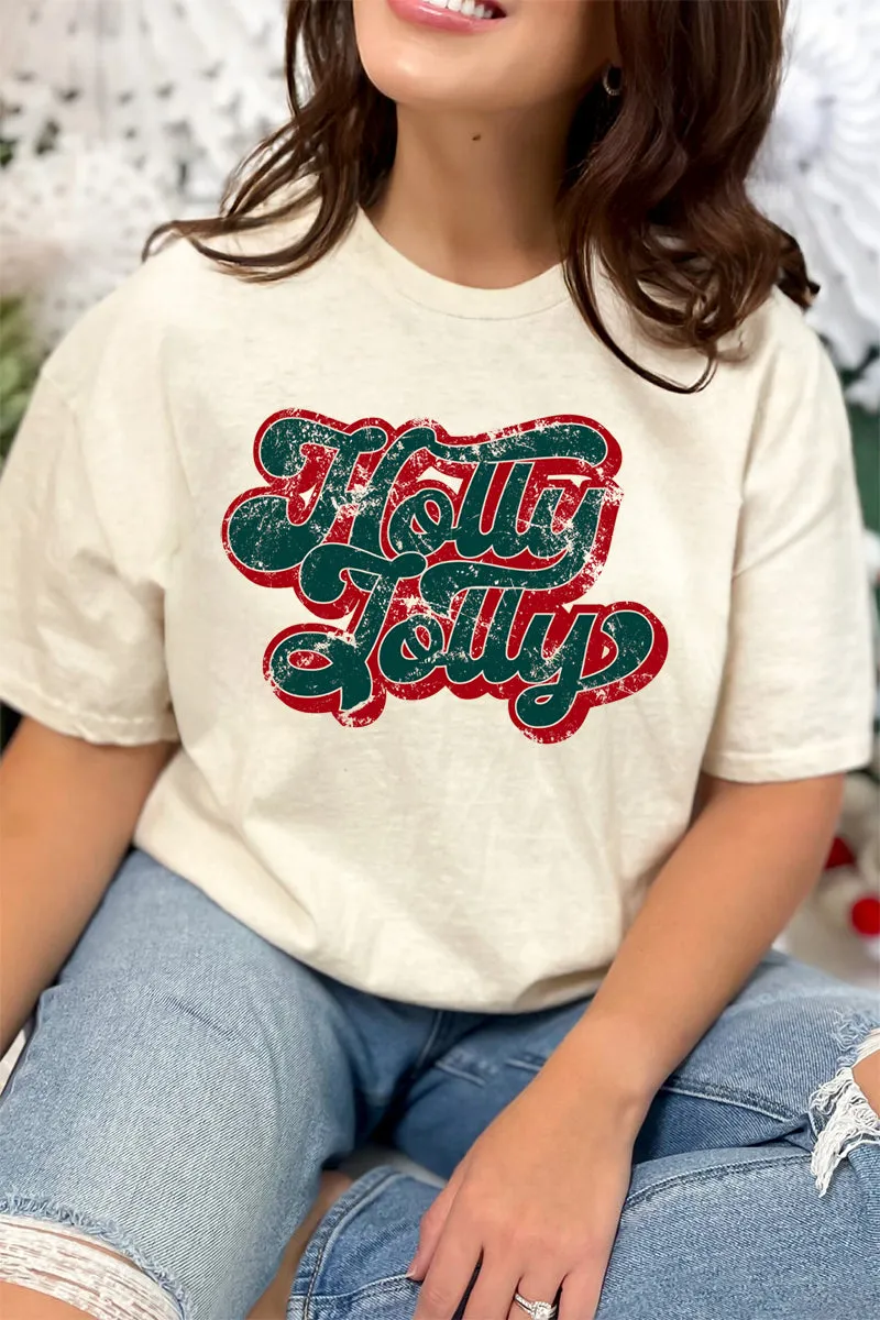 Distressed Groovy Holly Jolly Short Sleeve Relaxed Fit T-Shirt