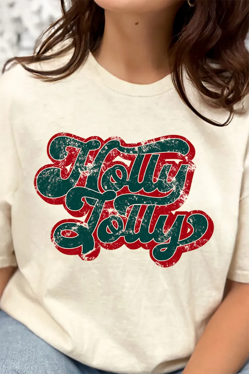 Distressed Groovy Holly Jolly Short Sleeve Relaxed Fit T-Shirt