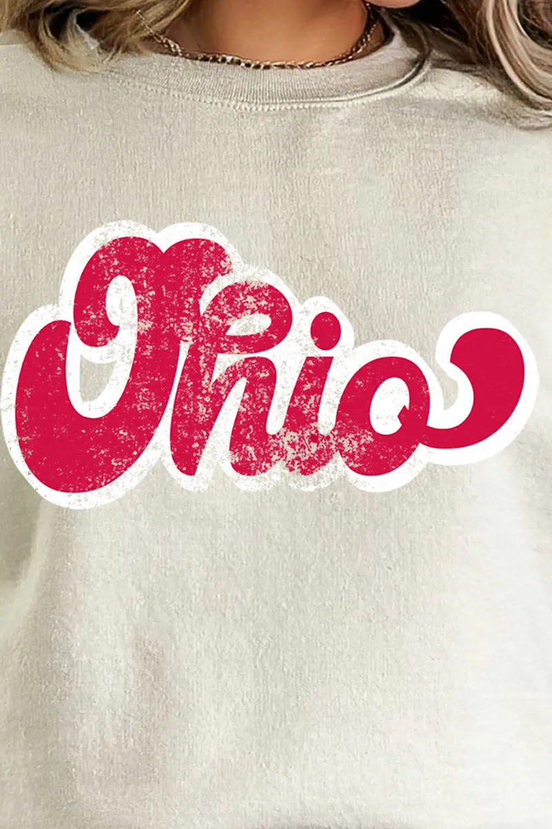 Distressed Ohio Script Heavy-weight Crew Sweatshirt