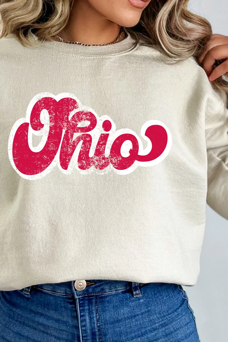 Distressed Ohio Script Heavy-weight Crew Sweatshirt