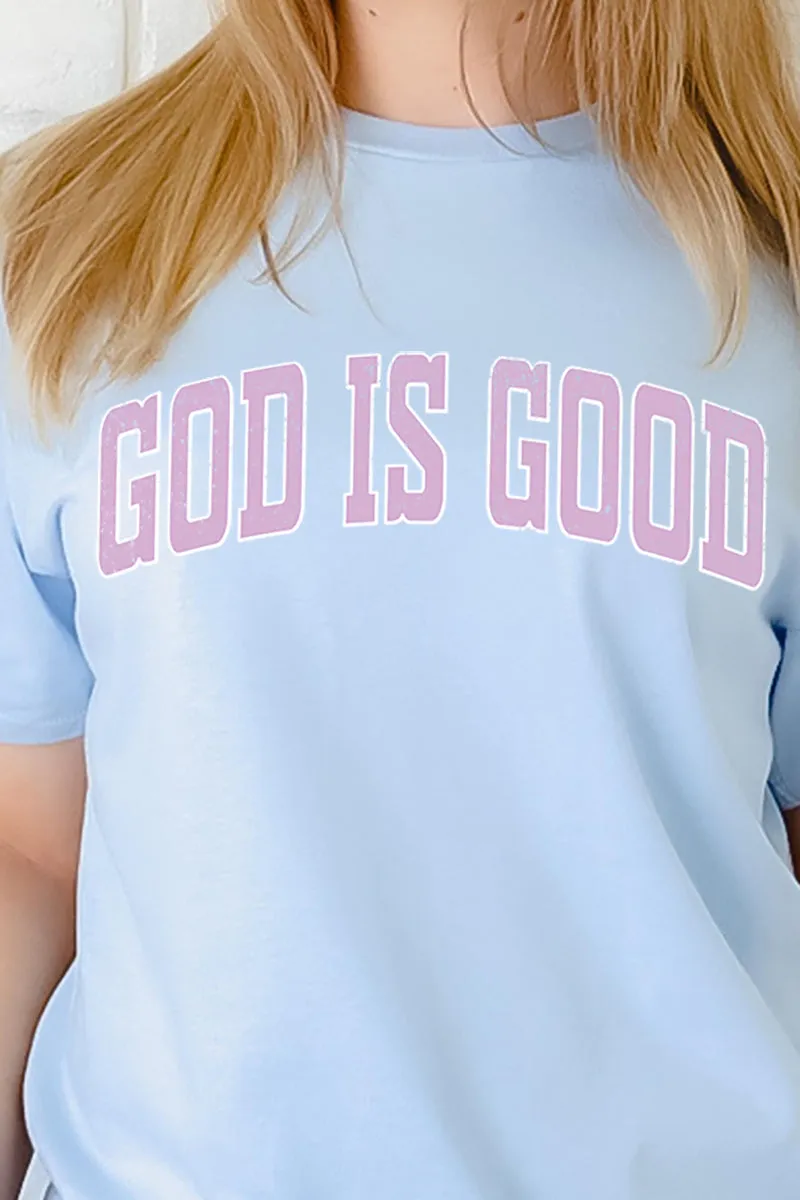 Distressed Varsity God Is Good Short Sleeve Relaxed Fit T-Shirt