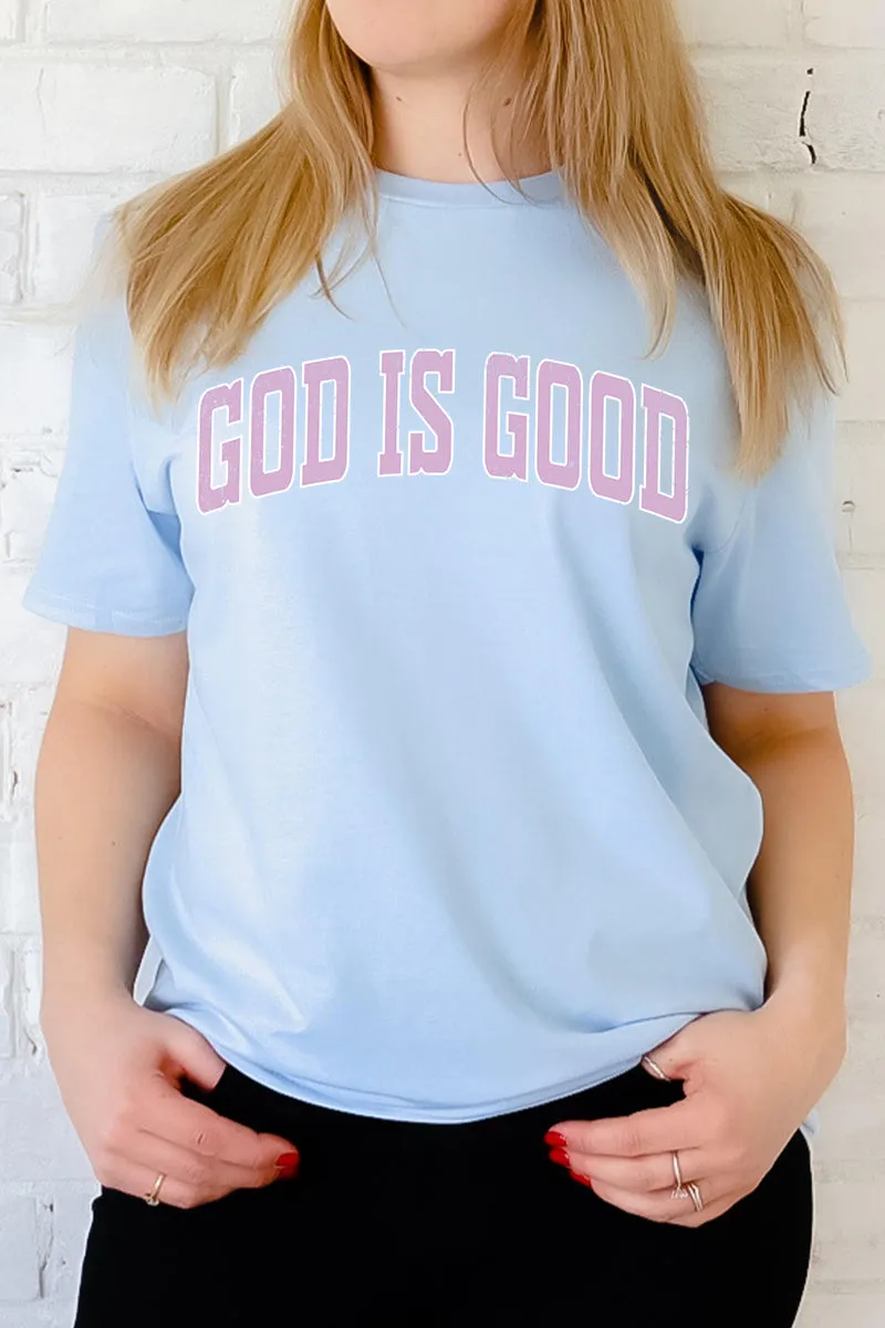 Distressed Varsity God Is Good Short Sleeve Relaxed Fit T-Shirt