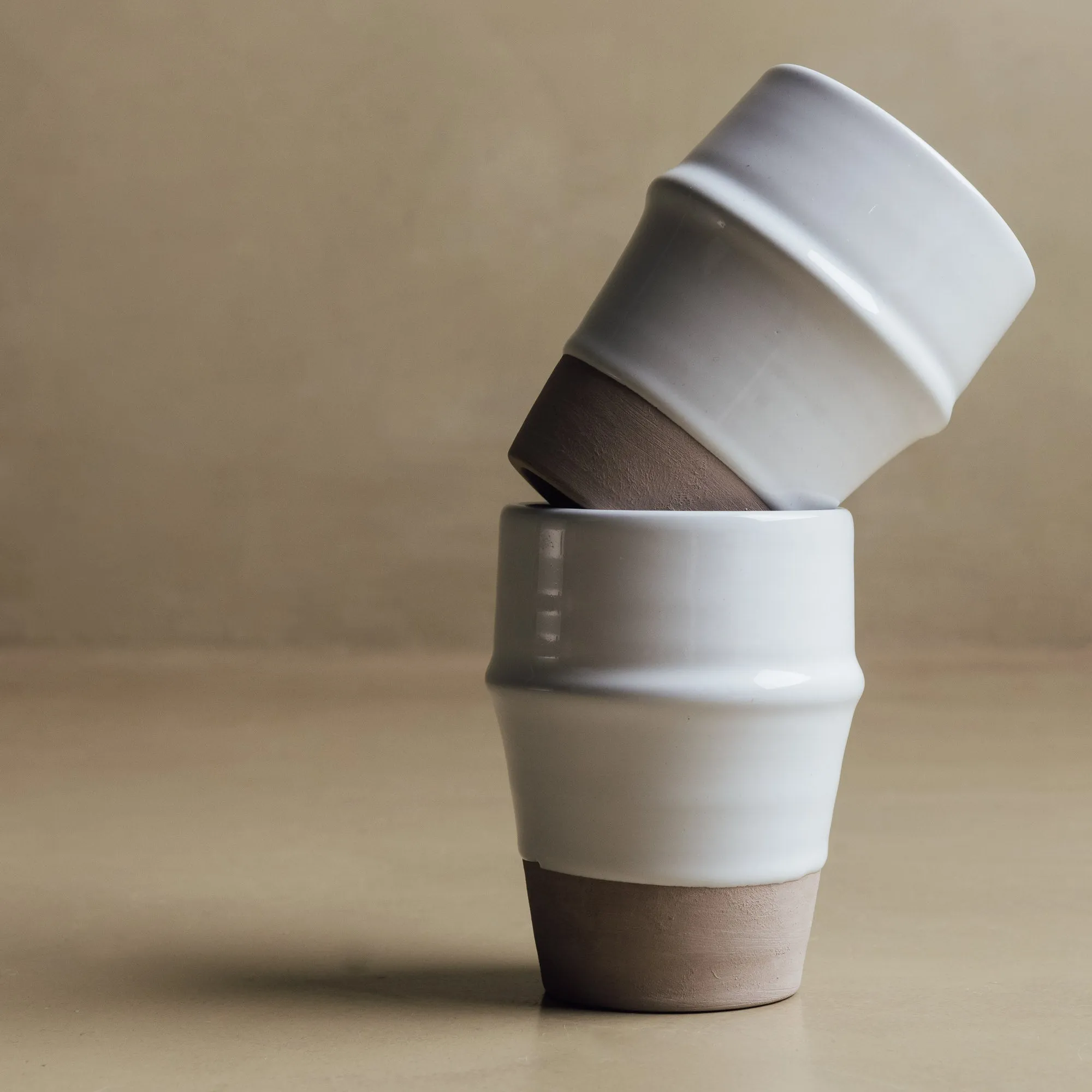 Earth Hues White & Taupe Gray Beldi Cup - Moroccan Dinnerware