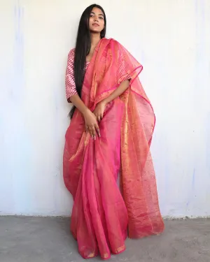 Eliana Handwoven Linen Saree-Melting Moon