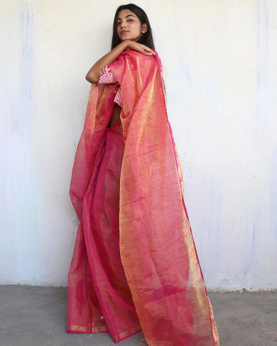 Eliana Handwoven Linen Saree-Melting Moon