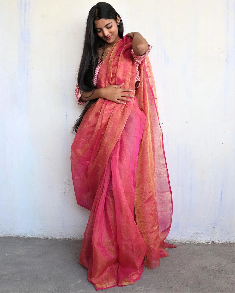 Eliana Handwoven Linen Saree-Melting Moon