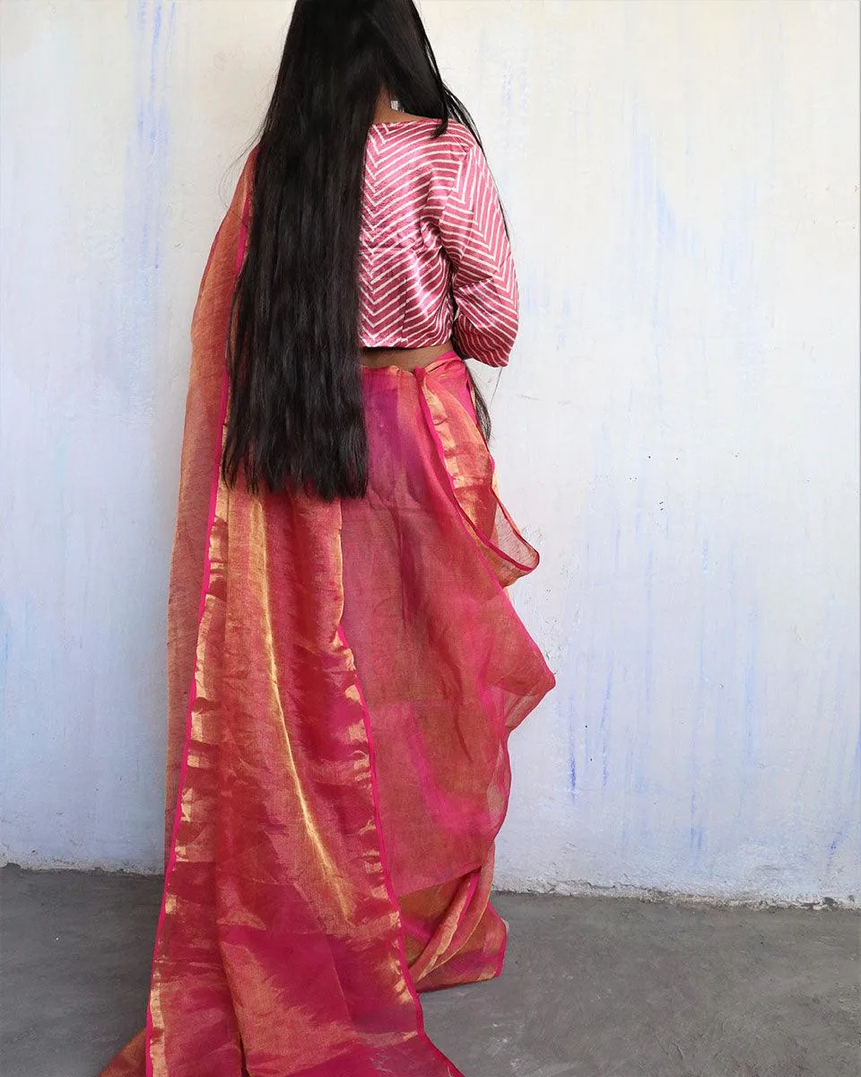 Eliana Handwoven Linen Saree-Melting Moon