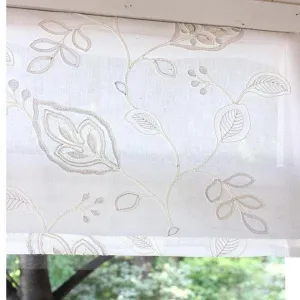 Embroidery Floral Ivory Linen Blend Flat Roman Shade/CL1011