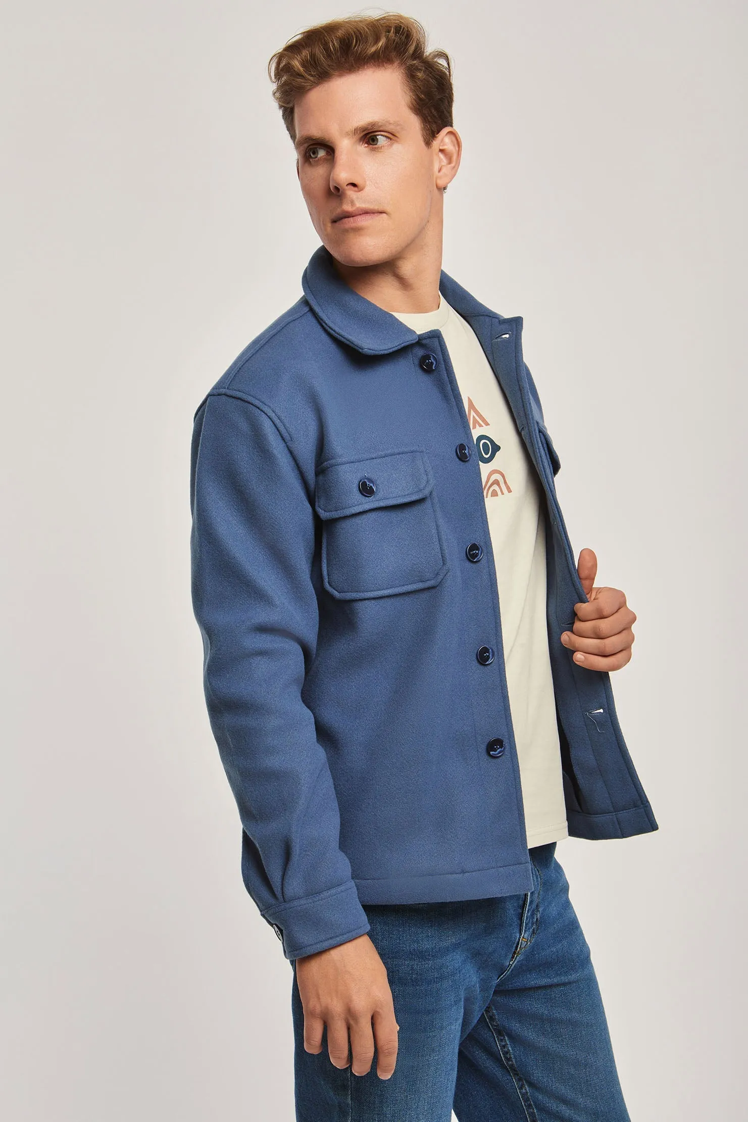Fancy Long Sleeve Overshirt With Pockets Blue
