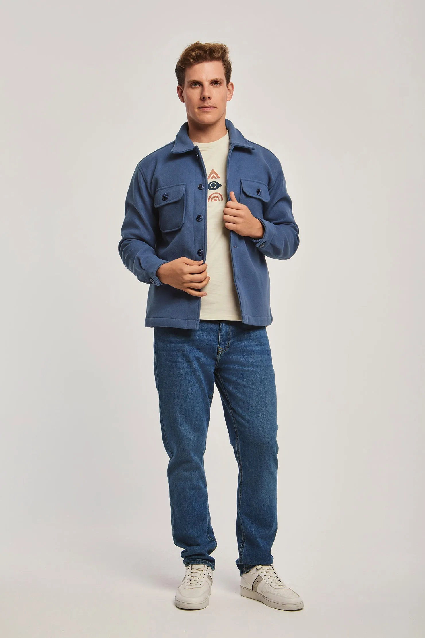 Fancy Long Sleeve Overshirt With Pockets Blue