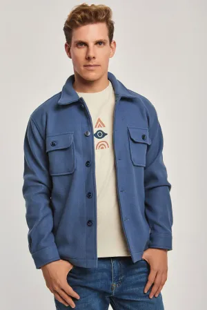 Fancy Long Sleeve Overshirt With Pockets Blue