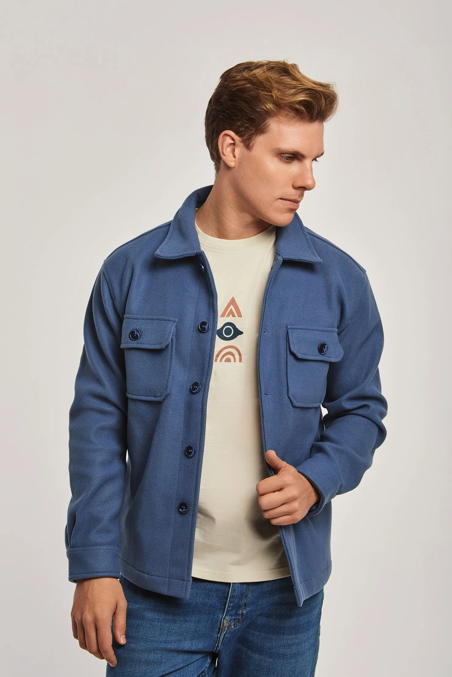 Fancy Long Sleeve Overshirt With Pockets Blue