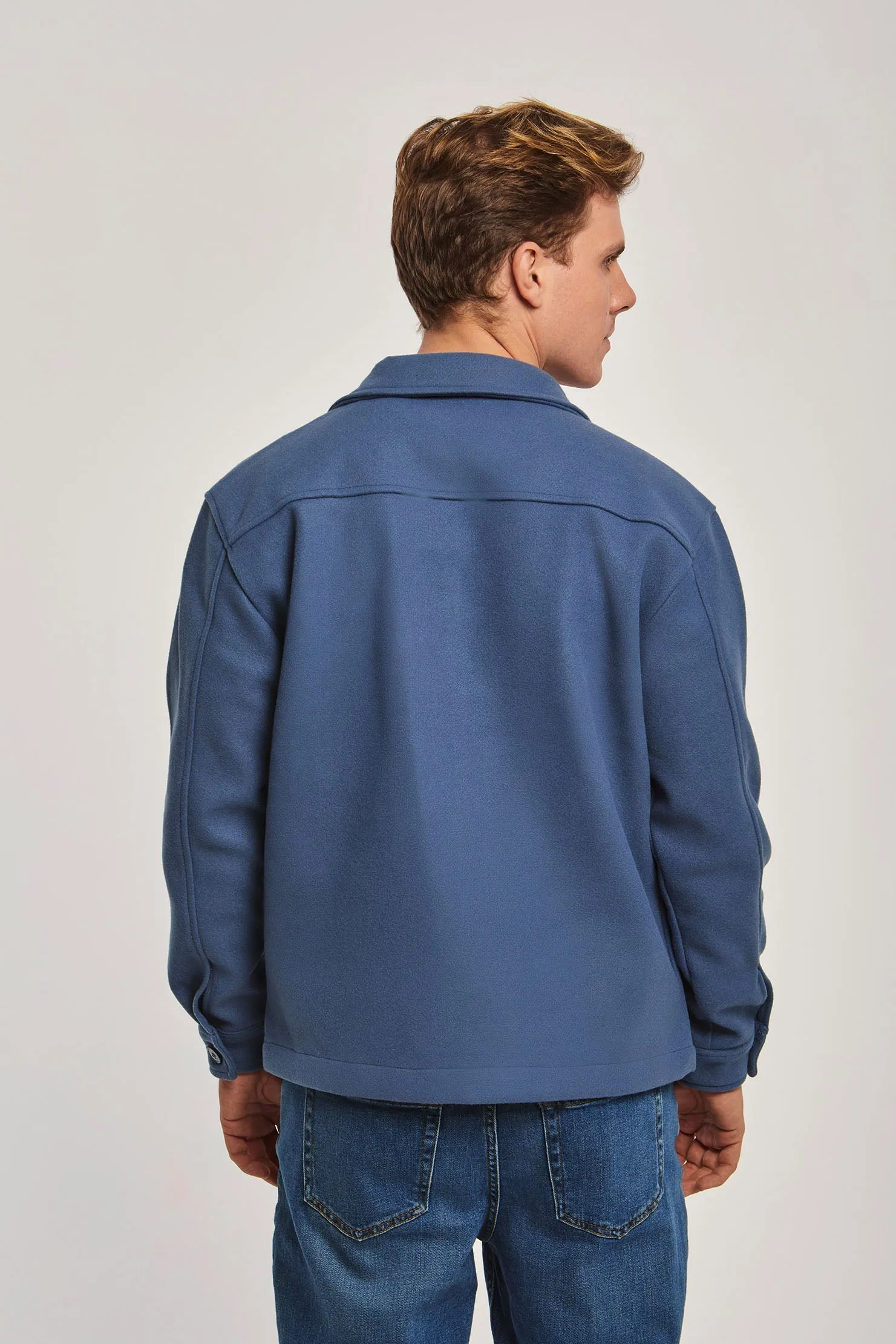 Fancy Long Sleeve Overshirt With Pockets Blue