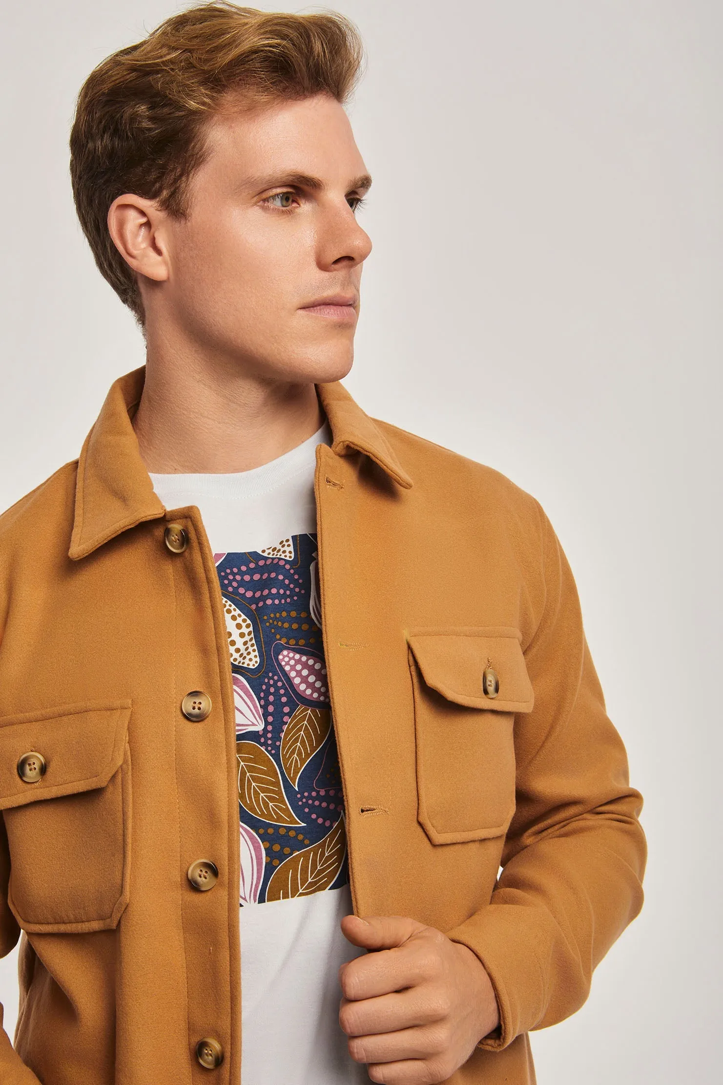 Fancy Long Sleeve Overshirt With Pockets Grey