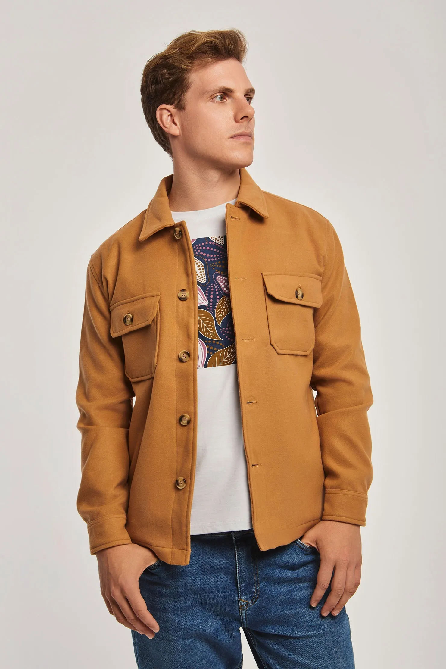 Fancy Long Sleeve Overshirt With Pockets Grey