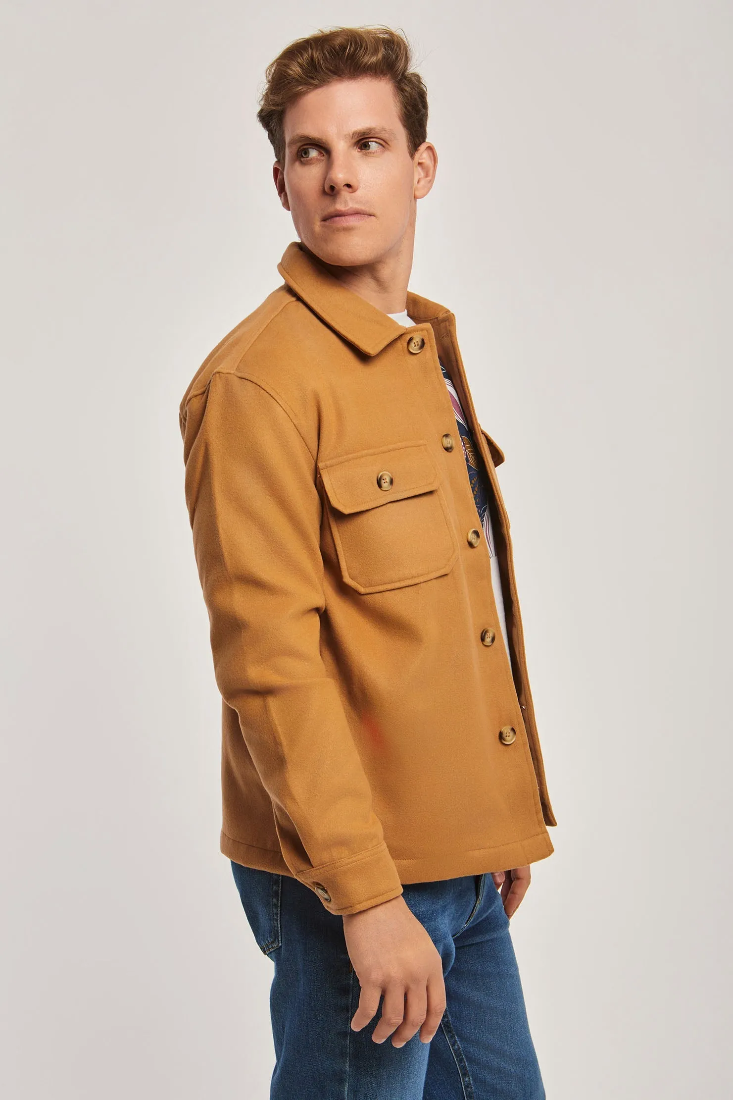 Fancy Long Sleeve Overshirt With Pockets Grey