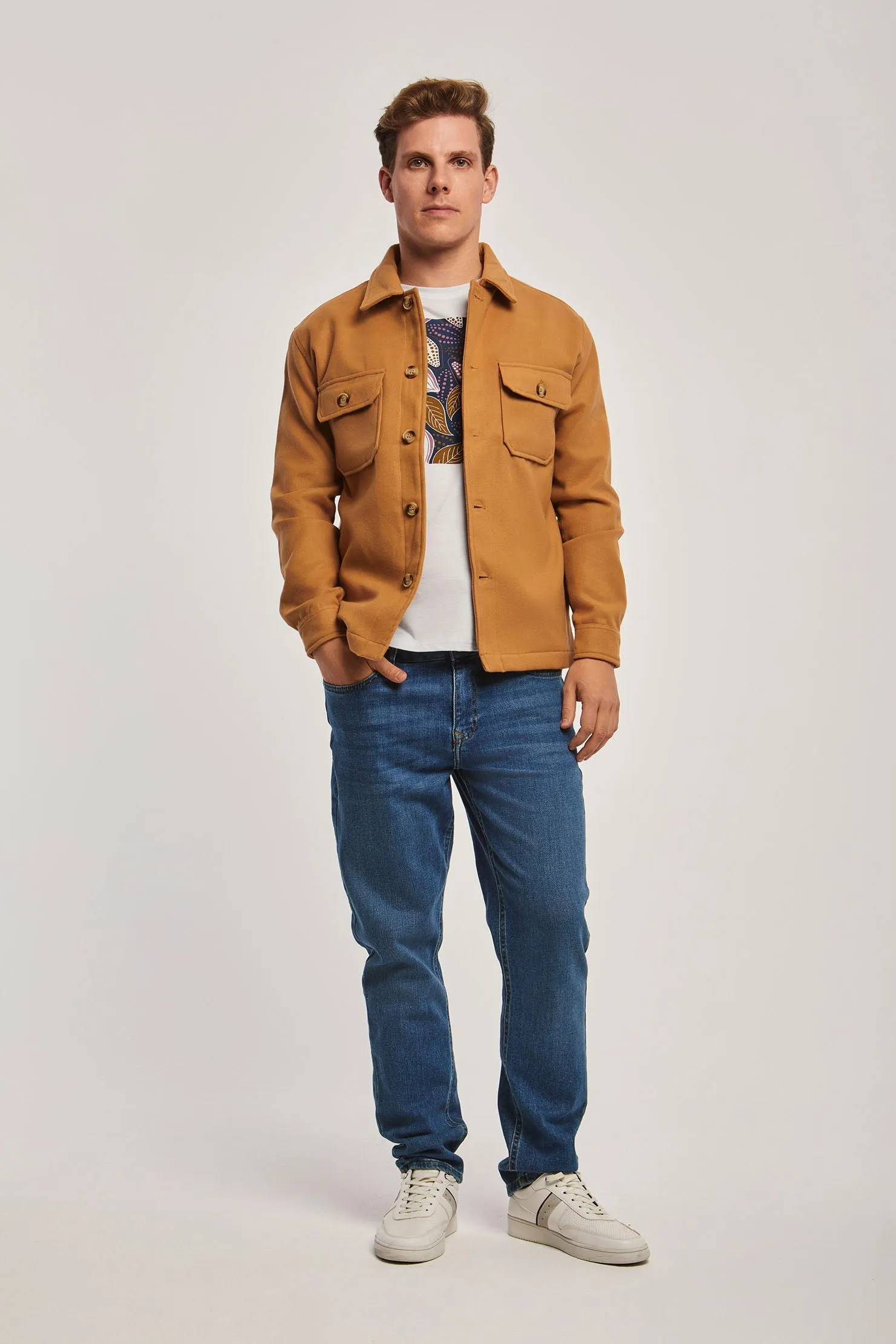 Fancy Long Sleeve Overshirt With Pockets Grey