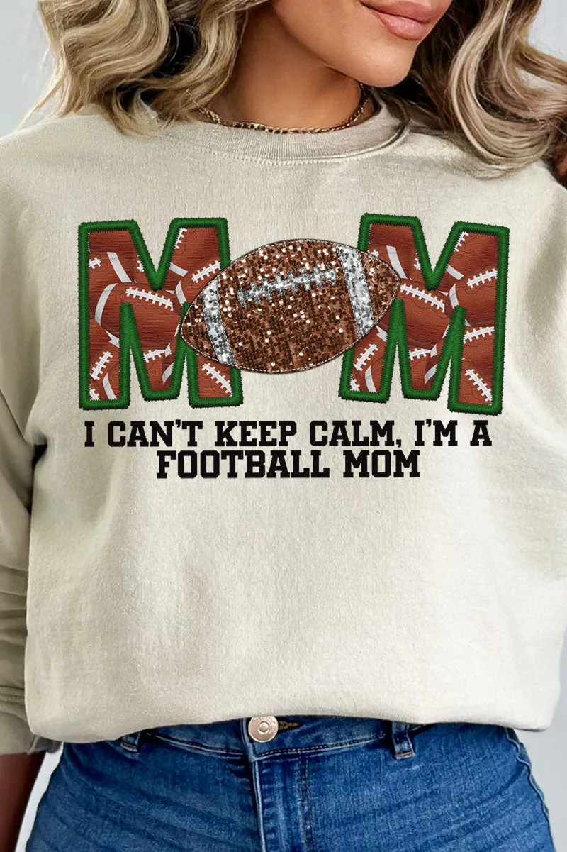 Faux Embroidery Football Mom Transfer Heavy-weight Crew Sweatshirt