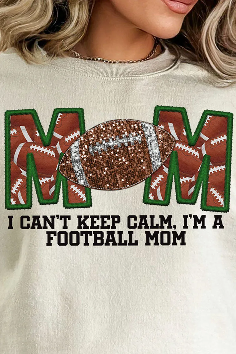 Faux Embroidery Football Mom Transfer Heavy-weight Crew Sweatshirt
