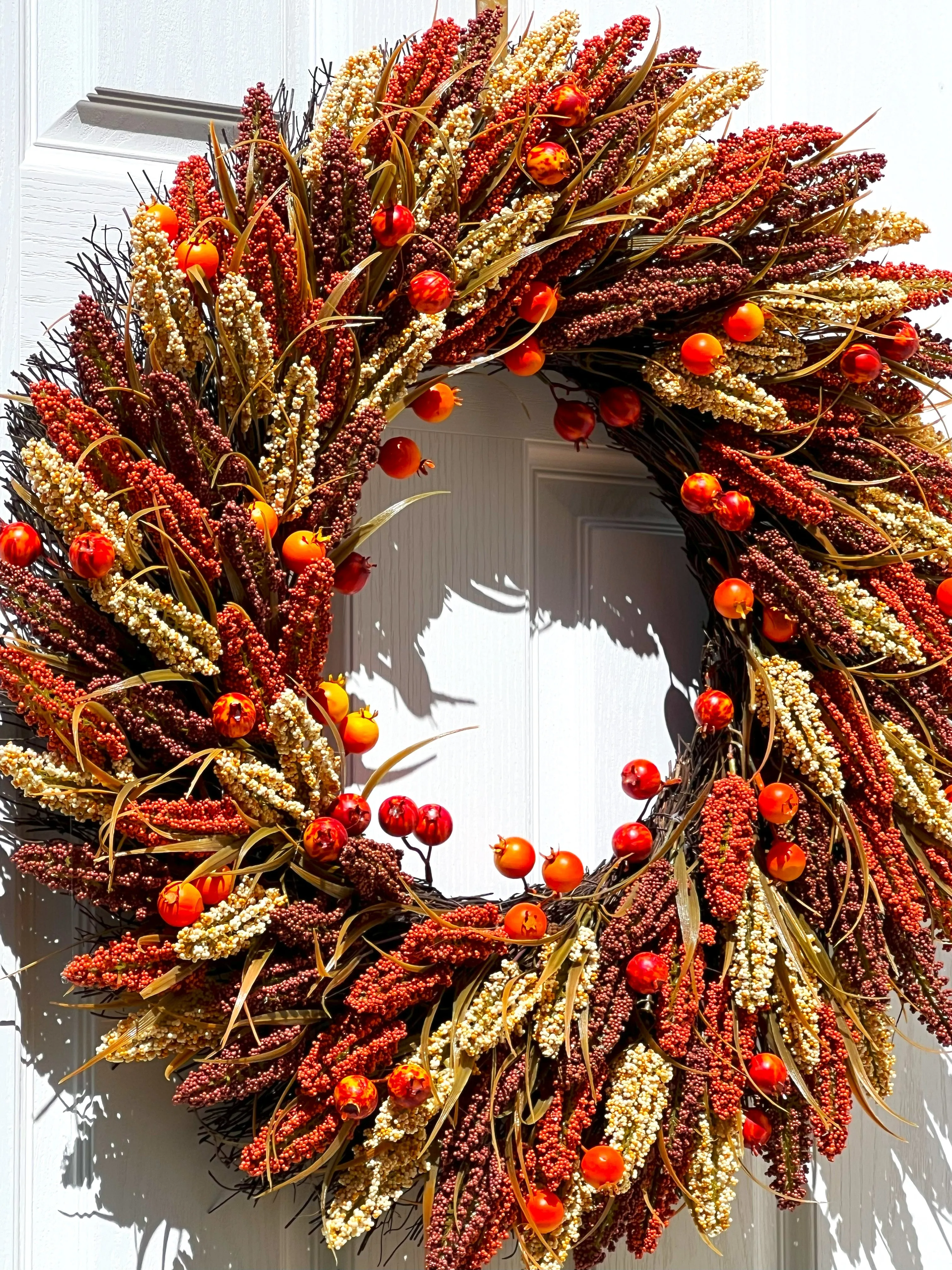 Faux Heather Sprigs/Pomegranates Fall Harvest Wreath 30 Inches Diameter