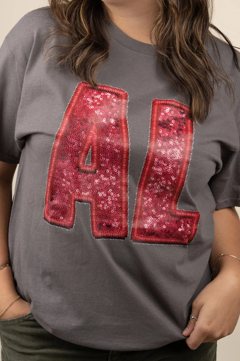 Faux Sequin AL Transfer Short Sleeve Relaxed Fit T-Shirt