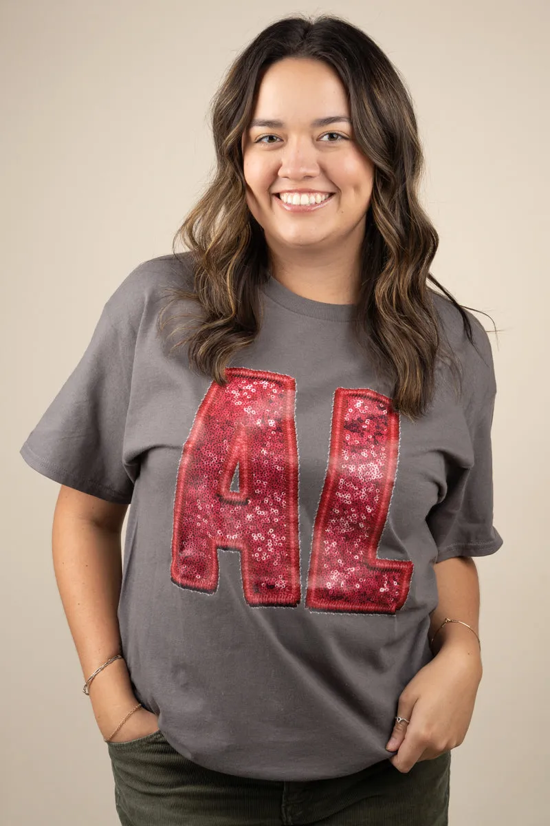 Faux Sequin AL Transfer Short Sleeve Relaxed Fit T-Shirt