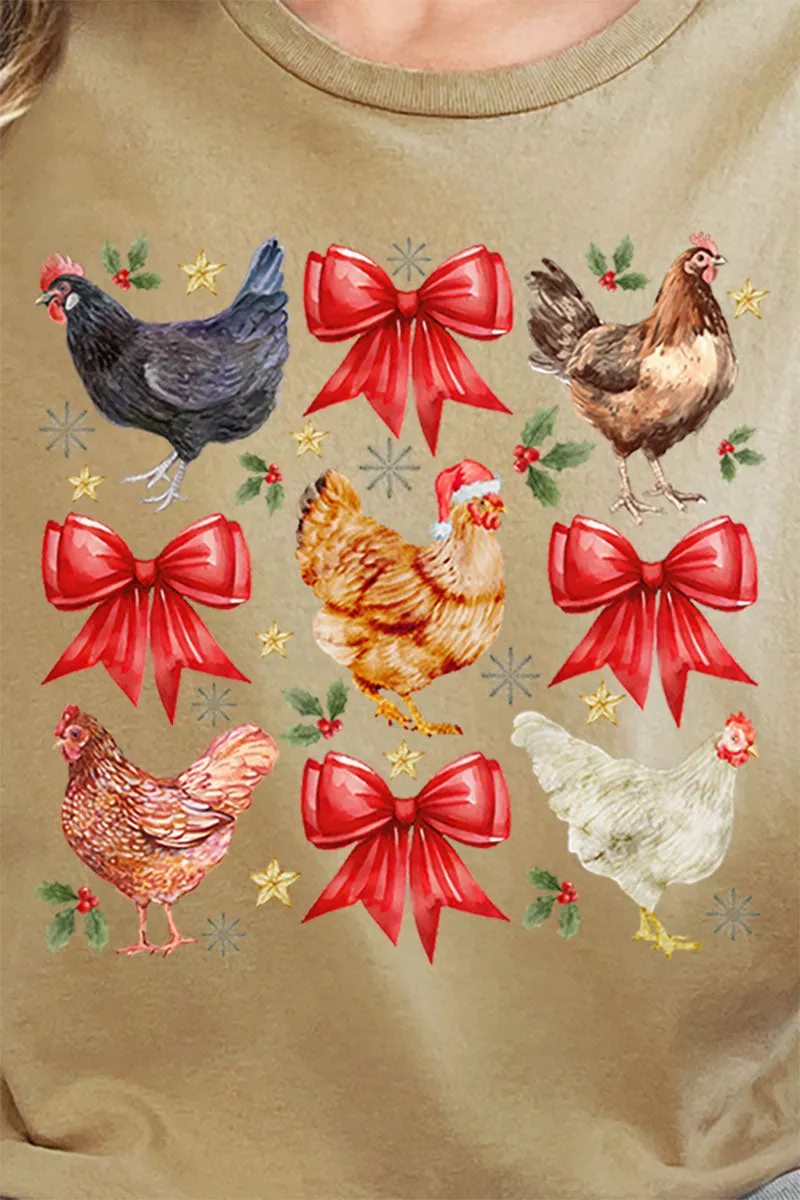 Festive Chickens And Coquette Bows Short Sleeve Relaxed Fit T-Shirt